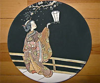 Geisha Comparing Lantern to Moon