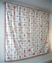 One Hundred Pictures Redwork Quilt